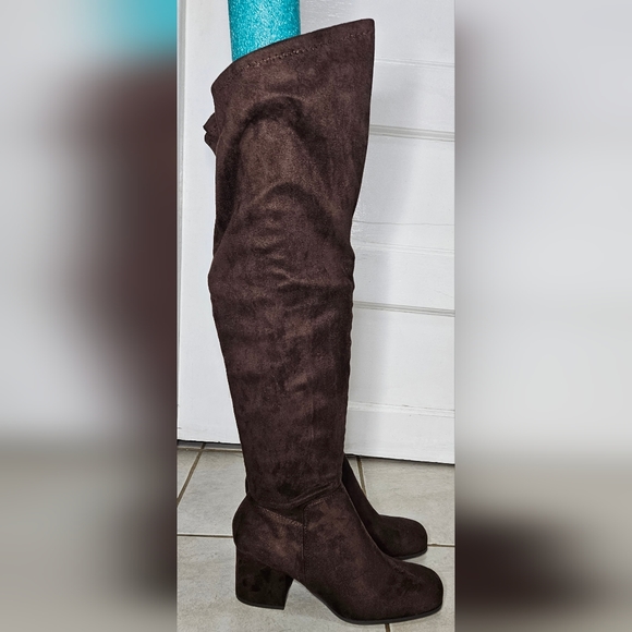 Christian Siriano Payless Dark Brown Faux Suede Thigh-high Boots Size 10Wide - Picture 5 of 14